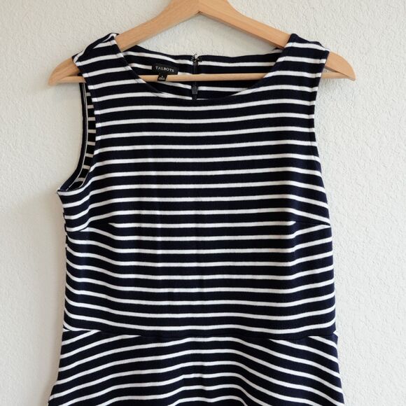 Talbots Sleeveless 100% Cotton Striped Black & White Pockets Dress Sz L - Picture 7 of 14